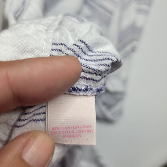 Victoria’s Secret Women’s White Blue Striped Drawstring Flax Cotton Pants Size 6 - Picture 6 of 6
